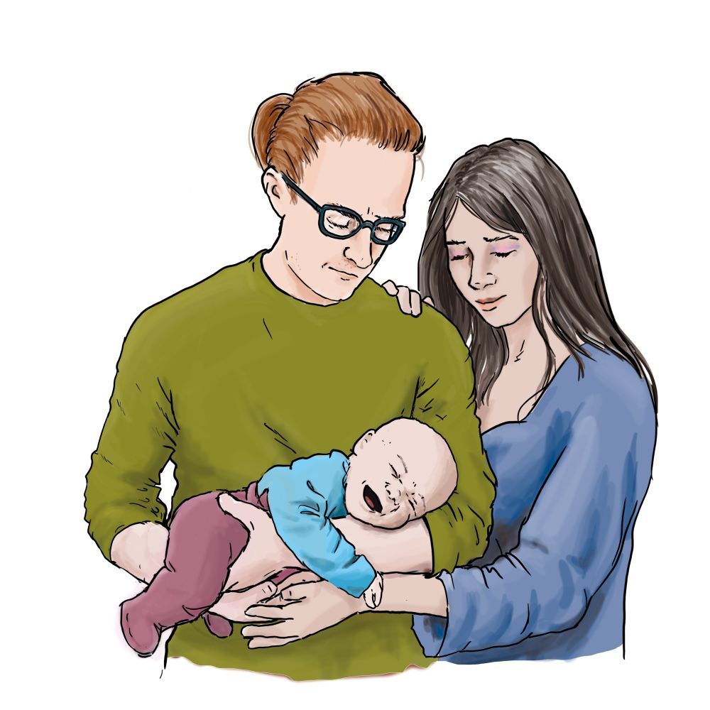 Vater und Mutter mit einem schreienden Baby Vater und Mutter mit einem schreienden Baby
