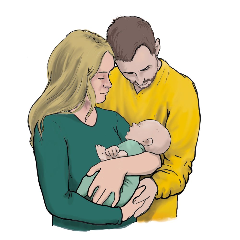 Junge Eltern mit Baby auf dem Arm Junge Eltern mit Baby auf dem Arm